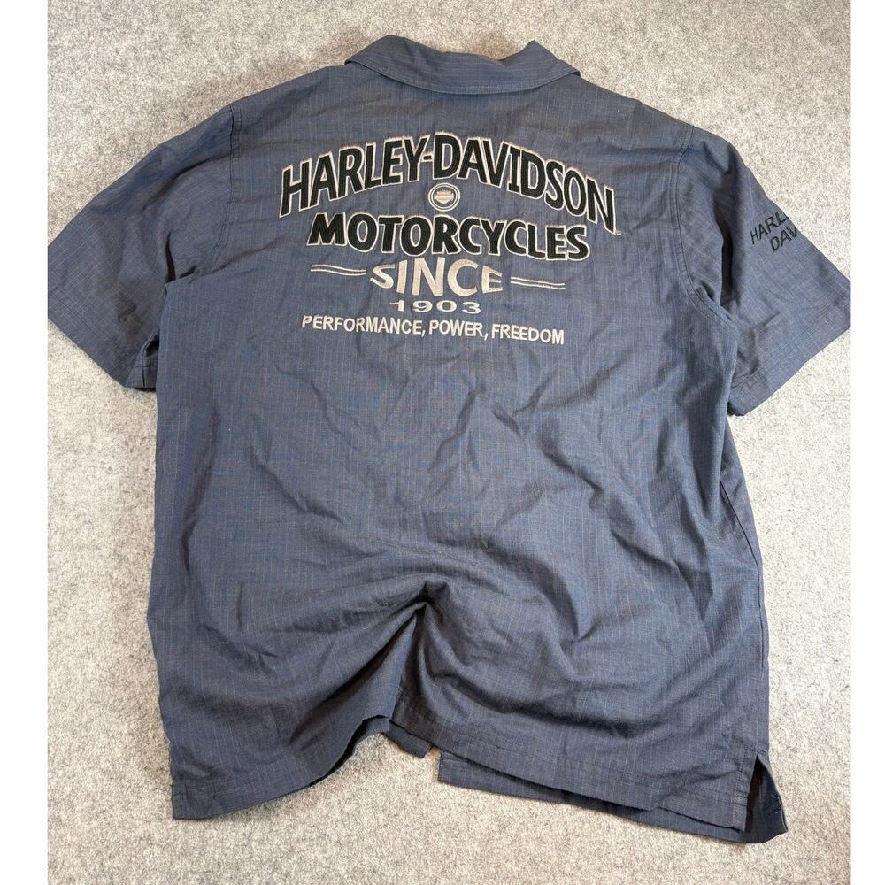 Harley Davidson Button Up Shirt Mens Blue Short Sleeve Motorcycles Biker Medium